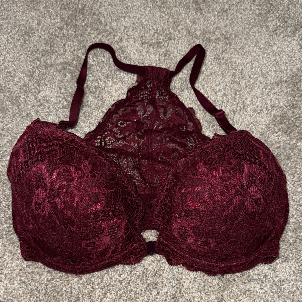 PINK Victoria's Secret Deep Red Lace Push-Up Bra